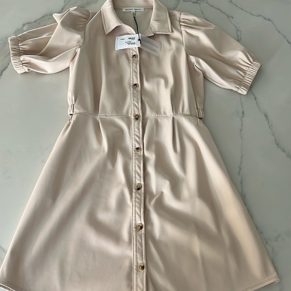 Melissa Nepton Faux Leather Dress Color Sandshell Size Medium NWT
